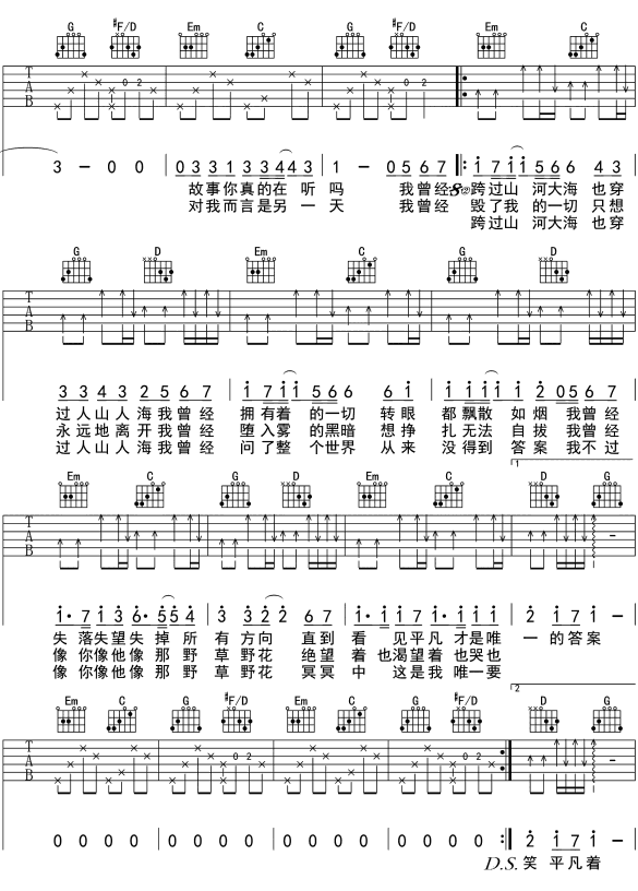 平凡之路 (ver.2) 樸樹 吉圖片吉他譜2