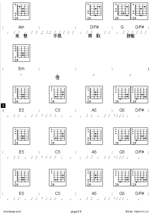 火燒島 閃靈 圖片吉他譜 和絃 chord5