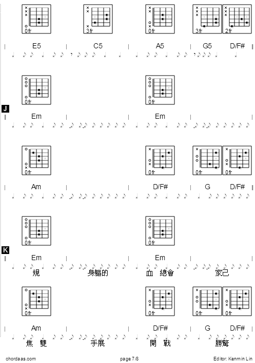 火燒島 閃靈 圖片吉他譜 和絃 chord6
