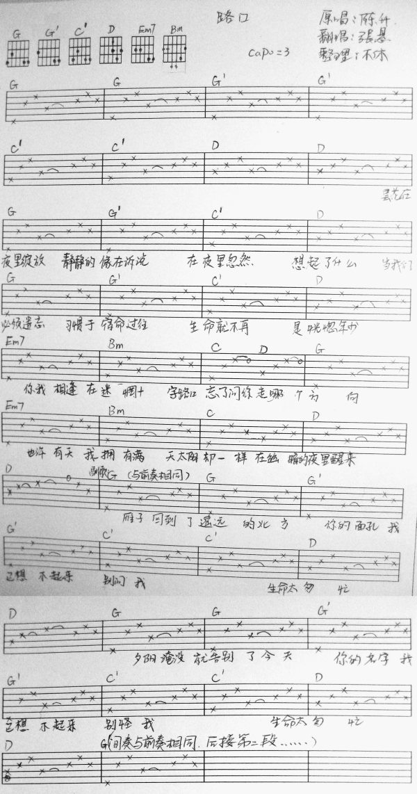 路口 (ver.2) 張懸 分解和絃版本 chord