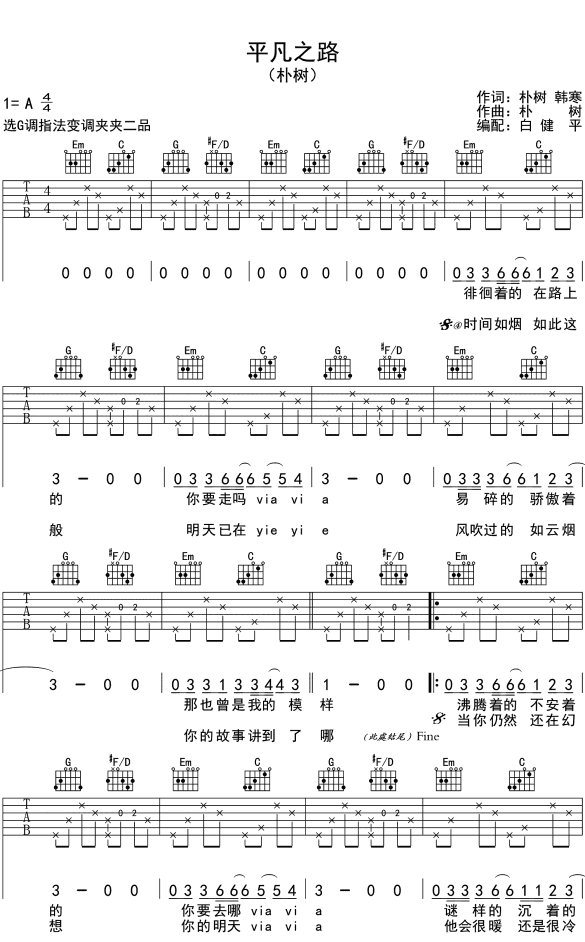 平凡之路 (ver.2) 樸樹 吉圖片吉他譜1