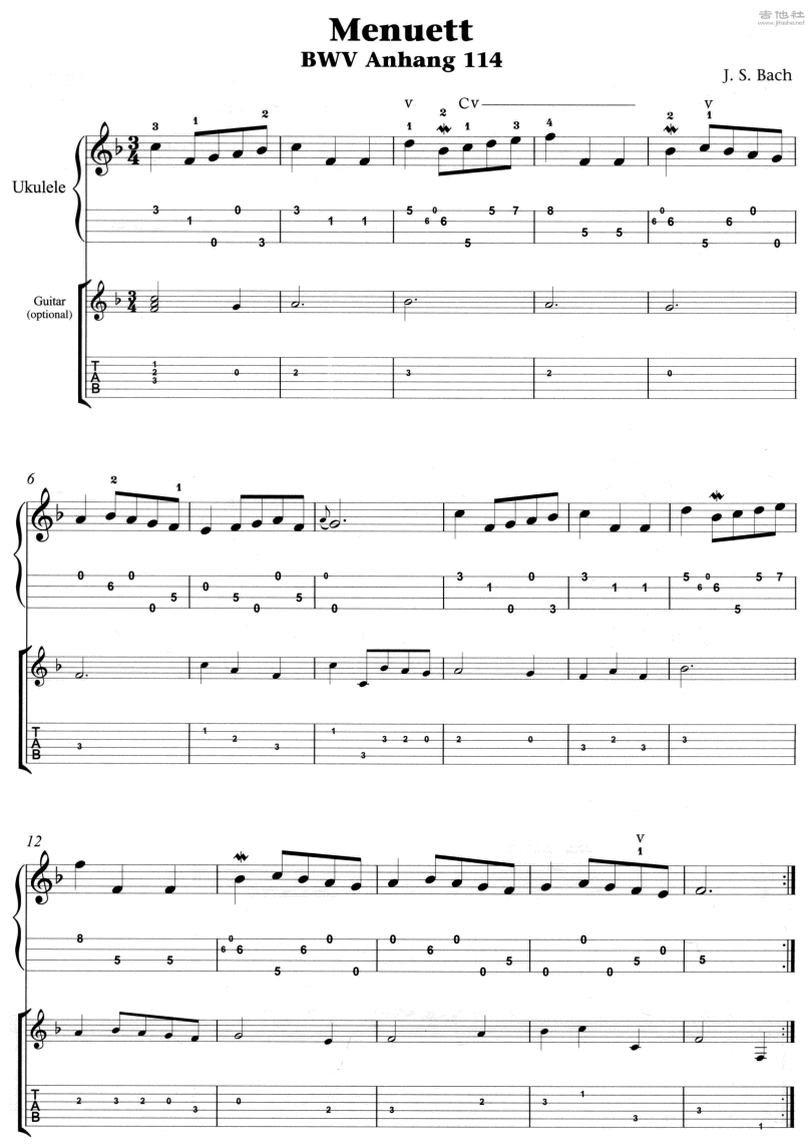 BWV Anhang 114 Menuett-Johann Sebastian Bac-图片吉他谱-0